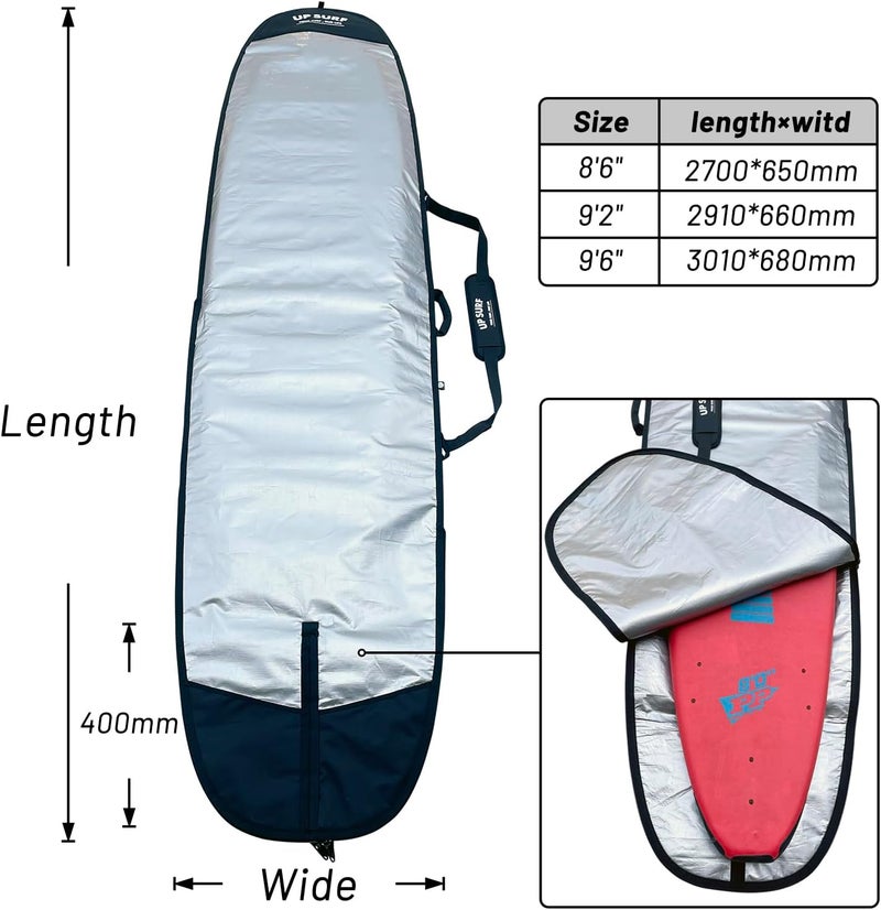 UP SURF Surfboard bag, Daylight Bags for Longboard, Size 8’6”,9’2”,9’6", Surfboard cover for Storage and Transport Surfboard - Image 3